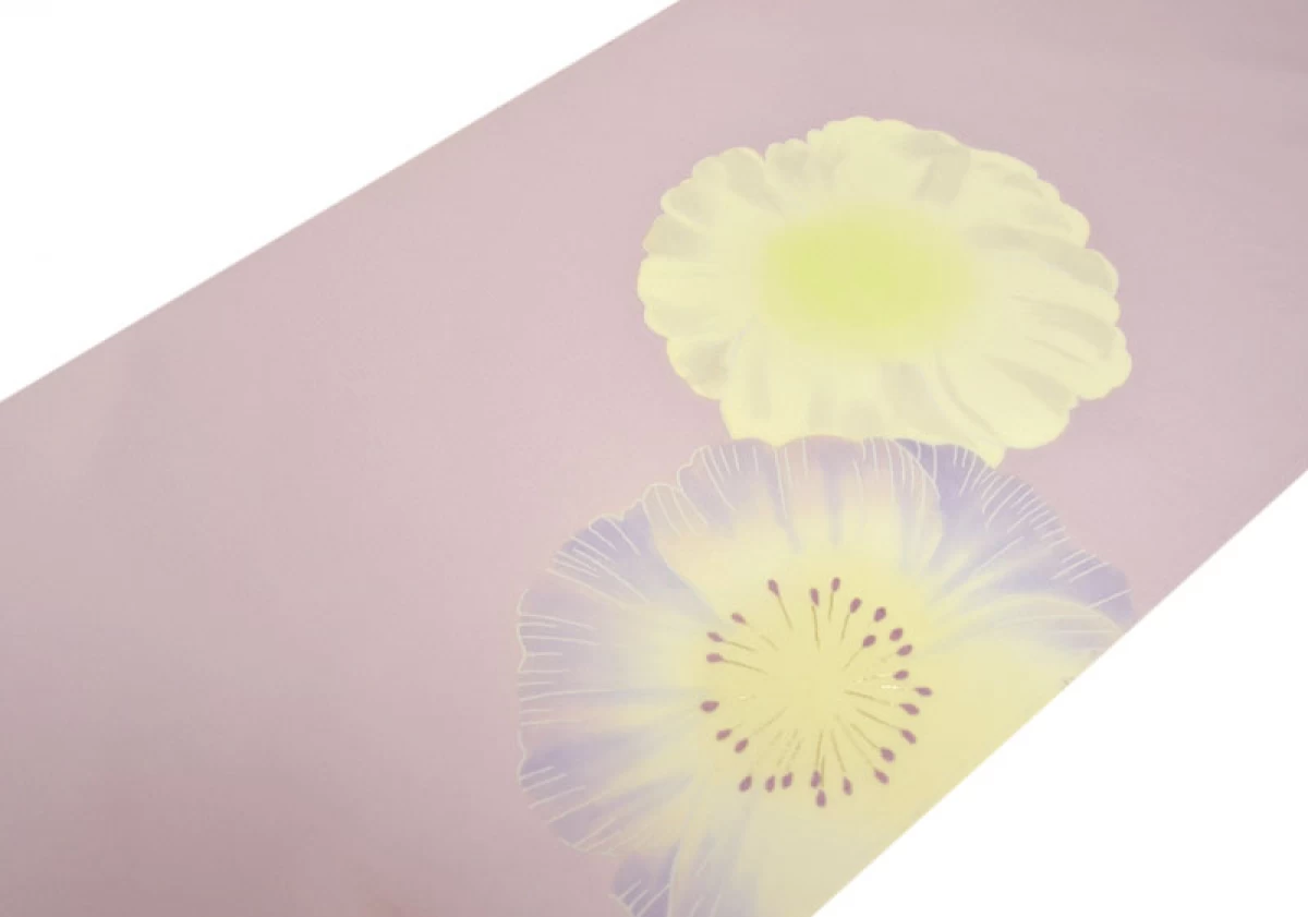 【着物/帯】 九寸染名古屋帯-大輪の花　紫