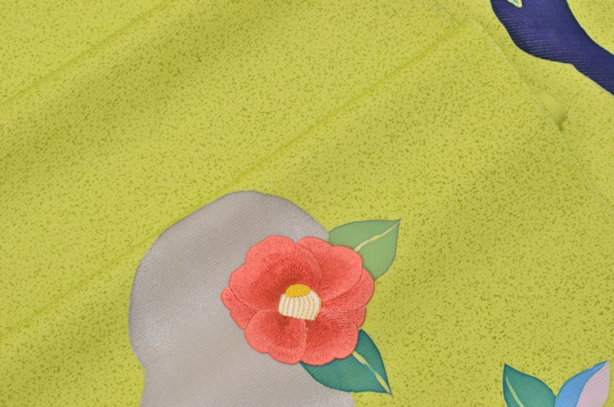 【着物/帯】 京縫い手刺繍入り九寸染め名古屋帯-椿姫　グリーン